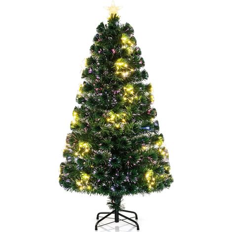 COSTWAY Albero di Natale in Fibra Ottica 150/180 cm, Albero di Natale Artificiale Pre-illuminato con 24/36 Luci a Stringa, Stella sulla Cima e 170/230 Punte dei Rami, Decorazione per Feste (150 CM) (1/5)