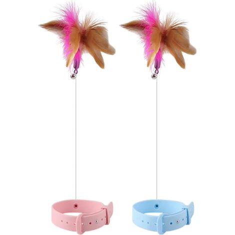 Lot de 2 colliers interactifs pour chat avec plume, jouet doux pour chat d'appartement, jeu de plumes élastiques pour les activités des chats (1/5)