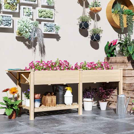 Quadratisches Hochbeet mit 2 Hochbeeten, 207 x 59 x 78 cm, Naturholz