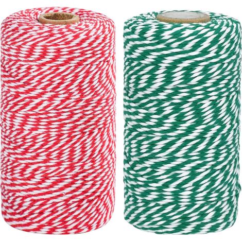 2 mm Ficelle Coton Fil Cuisson Tresse Fil d artisanat décoration Images Jardin Artisanat végétal 100 m X 2roul Rouge Blanc (1/4)