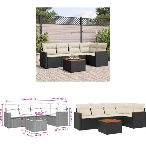 6-tlg. Garten-Sofagarnitur mit Kissen Schwarz Poly Rattan - Gartenmöbel Set - Esstisch - Lounge Möbel - Rattan Sofa - Outdoor Möbel - Home & Living (1/3)
