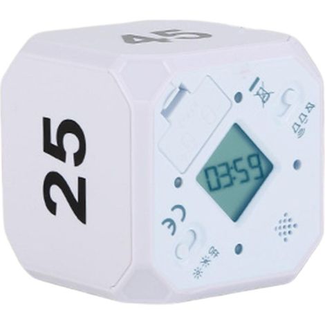 Timer Pomodoro a cubo rotante, impostazioni da 5/15/25/45 minuti con display a LED e allarme acustico silenzioso (bianco) (1/5)