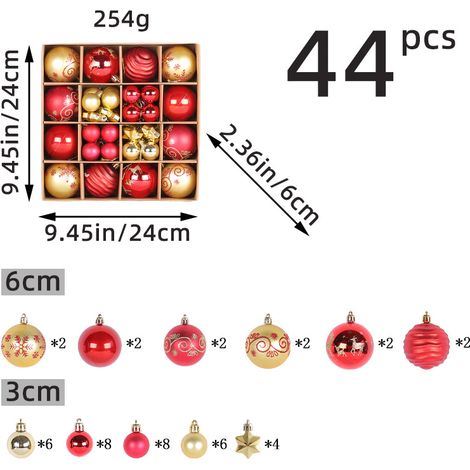 S-giant - Boules de Noël Traditionnelles - Coffret de 44 Pièces - Décoration Sapin de Noël(rouge + doré) (1/5)