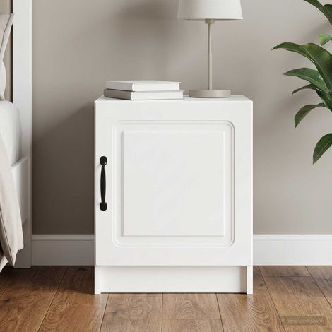 Table de chevet avec rangement en bois d’ingénierie blanc brillant, 43 x 34,5 x 47 cm, 9.4kg - PANGIVO (1/5)