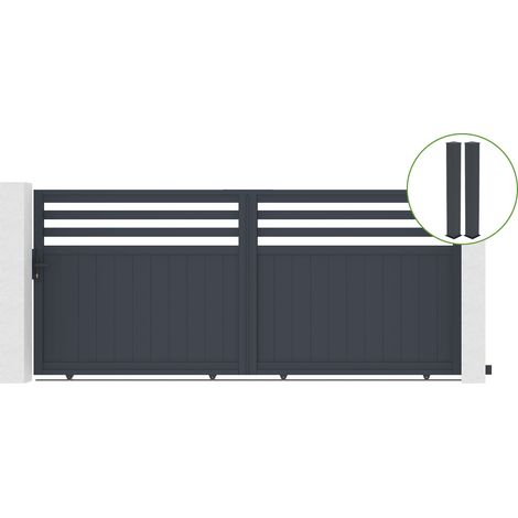 Portail coulissant 3,7m NEVIS H.160cm alu gris + 2 poteaux 20x20cm H.190cm (1/5)