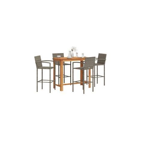 Ensemble de bar de jardin 5 pcs gris bois massif acacia rotin (1/5)