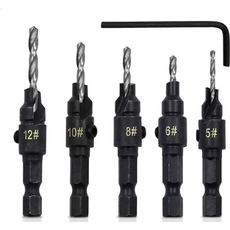 Set mit 5 HSS-Senkbohrern und 1 Innensechskantschlüssel für Holzbearbeitung und Tischlerei (1/5)