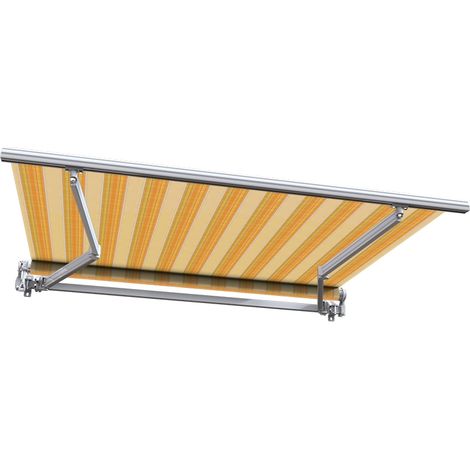Sunny Inch – Store banne manuel monobloc 2.5m x 2m – Toile 100% polyester imperméable – Jaune rayé – Installation facile sous abri
