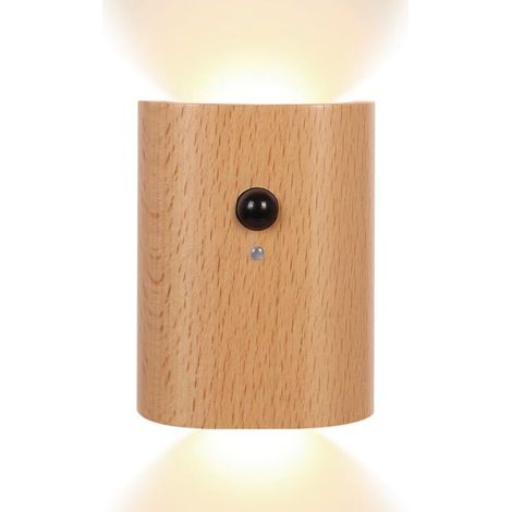 Veilleuse LED Murale, Applique Magnétique à Détecteur Mouvement, Lampe de Nuit en Bois Rechargeable pour Chambre, Cuisine, Couloir, Escalier, Salon