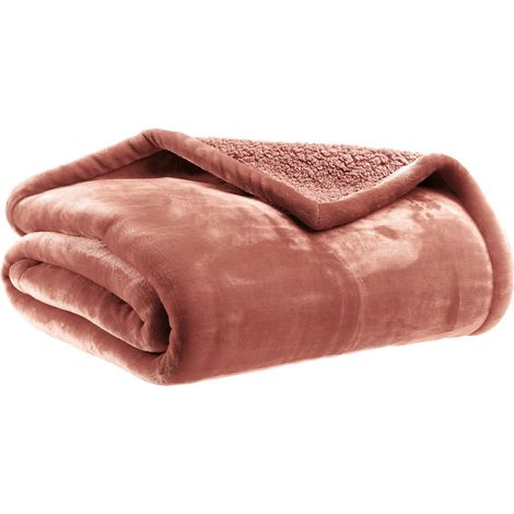 Plaid Douillet Double Face Effet Peau de Mouton et Microfibre Terracotta 130 x 160 cm - PANGIVO