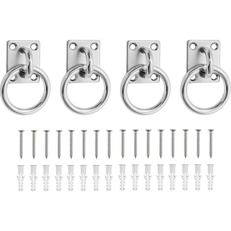 CCYKXA 4-Piece Stainless Steel Eye Plates for Ceiling Mounting, 304 Stainless Steel, Square Horse Fixing Rings, with 16 Screws and Expansion Tube, for Stables, Ships, Machinery (1/5)