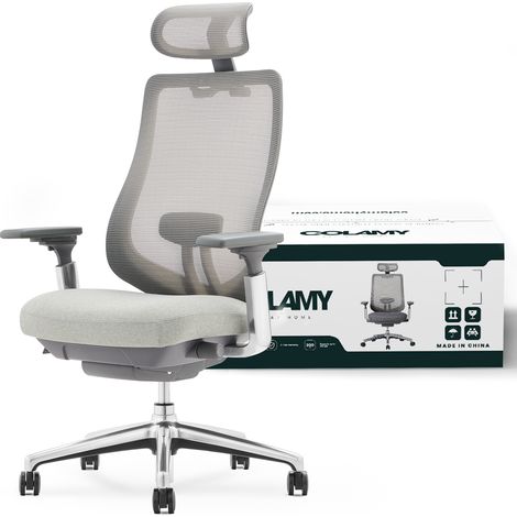 COLAMY Office Chair – Ergonomic Desk Chair with 4D Armrests and Adjustable Seat Depth, Optimal Comfort for Intensive Work – Light Grey
