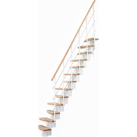Scala dritta salvaspazio 8 gradini - Altezza raggiungibile 1.71 a 1.83m - Larghezza 65cm - Struttura bianca e gradini in legno di faggio - QUATR65/I-BB-8