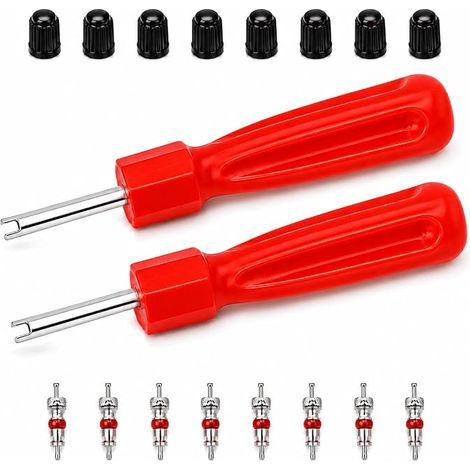 Red Single Head Valve Extractor Valve Stem Remover and Tyre Valve Tool with Valve Core and Caps for Bicycle, Car, Motorcycle, Truck (1/5)