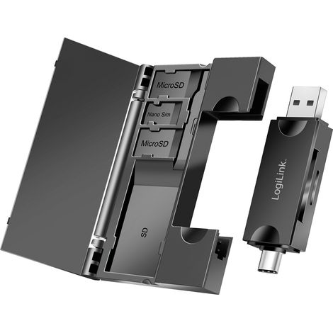 Lecteur de cartes mémoire USB-C/USB-A, emplacement pour carte microSD/SD, étui de rangement portable (1/5)