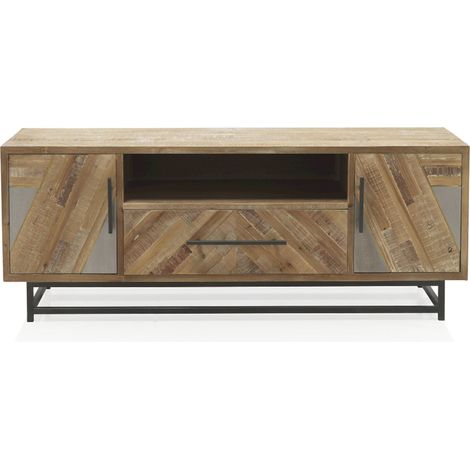 Meuble tv bois naturel et métal style contemporain texturé - Bois naturel finition texturée gris noir (1/4)