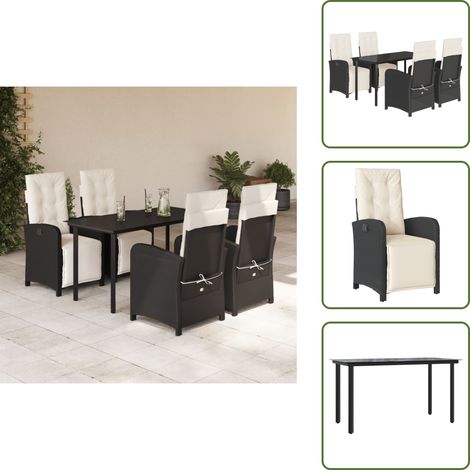 Chaise de jardin inclinable - vidaXL Ensemble à manger de jardin coussins 5pcs Noir Résine tressée - Table de jardin en verre (1/5)