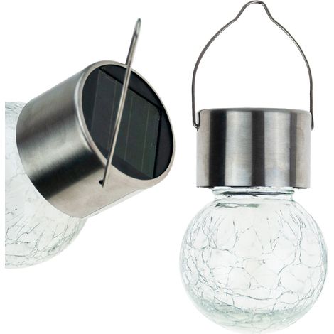 Lámpara solar LED de jardín TG60452 con bola decorativa colgante de cristal y gancho para balcón.