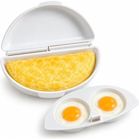 Omelettier 2-en-1 Micro-Ondes, 2 Alvéoles, Oeufs, Poché, Petit-Dejeuner, Rapide, Omelette, Compact (1/5)