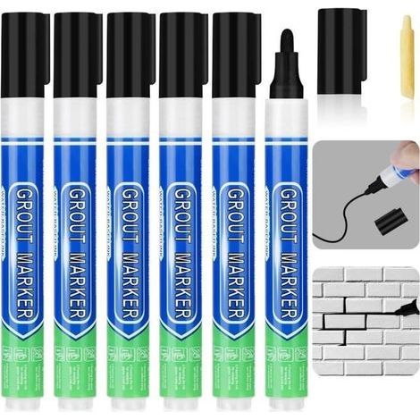 Black Tile Grout, 6PCS Grout Pen, Waterproof Grout Marker, Grout Renovator for Bathroom, Kitchen (1/4)
