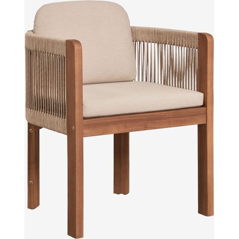 Set di 4 sedie da giardino con braccioli in legno di acacia e corda intrecciata Serel SKLUM            