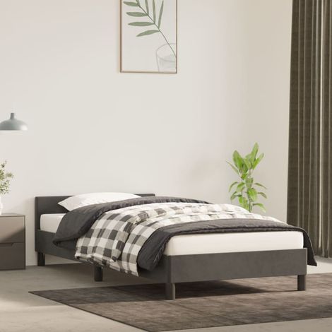 Lit simple pour adulte avec tête de lit - Cadre de lit Gris foncé 90x190 cm Velours BV361597 - BonneVie (1/5)