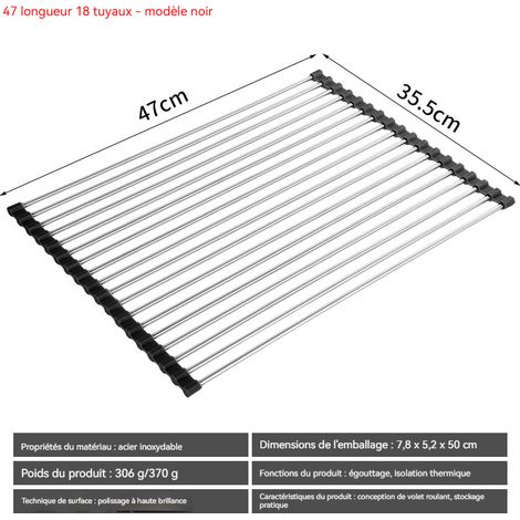 Lot de 2 égouttoirs pliables pour évier en acier inoxydable 47 × 35,5 cm – multifonction, charge maximale 2,5 kg, design enroulable (1/5)