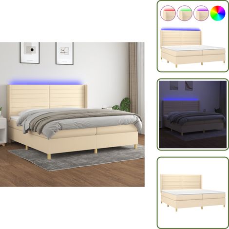 The Living Store Sommier à lattes de lit matelas et LED Crème 200x200 cm Tissu - Sommier Tapissier - Lit Plateforme - Lit Avec Rangement - Lit Design - Lit Moderne (1/5)