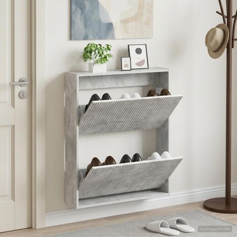 vidaXL Wall-Mounted Shoe Cabinet ARNHEM 71 x 17 x 86 cm Concrete Grey (1/5)