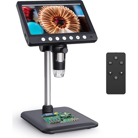 Microscopio digital de 7 pulgadas con pantalla HD para adultos, microscopio de monedas de 500x con 8 LED y batería recargable, compatible con fotos y videos, microscopio electrónico compatible con Win (1/5)