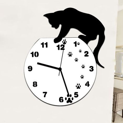 Tofern 3D Katzenpendel-Wanduhr, geräuschlos, DIY-Dekoration, ideal für Schlafzimmer, Wohnzimmer, Küche, Büro, Tierkatze mit Pfotenabdrücken (1/4)