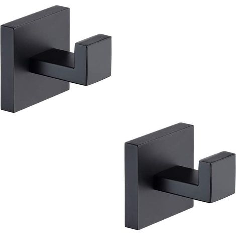 Juego de 2 ganchos cuadrados de acero inoxidable 304 para baño con toallero mate y gancho para puerta para sombreros, accesorios de baño, sin tornillos, negro (1/5)