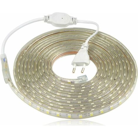 Ruban à LED, Bande LED Etanche, Lumineux Bandeau Led 220v, 5050 IP65 Etanche Bande Strip Led, Blanc chaud Largeur 8mm (4m) (1/4)