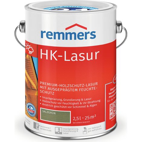 Remmers HK-Lasur 3in1 salzgrün, 2,5 Liter, Holzlasur aussen, 3facher Holzschutz mit Imprägnierung + Grundierung + Lasur, Feuchtigkeit- und UV-Schutz