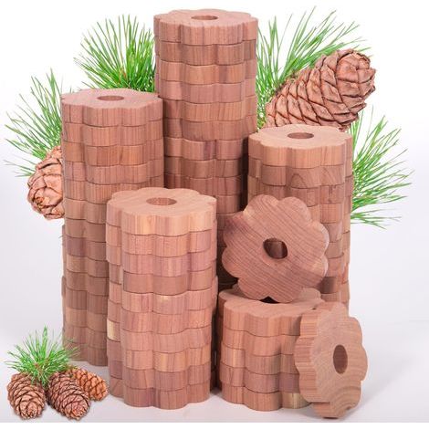 60 Pack Anneaux de Cèdre,Naturelle Cèdre Contre Les Mites,100% Naturel Bio Sans Produit Chimique,Blocs Antimites en Bois Cèdre pour Armoires de Rangement,Penderie,Parfum Bois de Cèdre Frais (1/5)