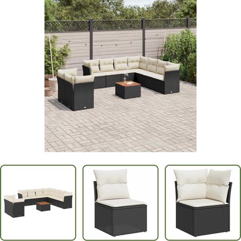 Gartenmöbel - 11-tlg. Garten-Sofagarnitur mit Kissen Schwarz Poly Rattan (1/5)