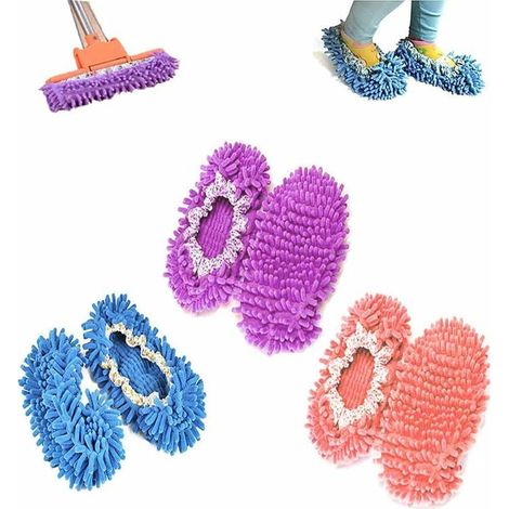 Mop slippers, mop shoes, 3 pairs of multifunctional microfiber dust removal mop shoes, household cleaning slippers, 6 pieces (1/5)