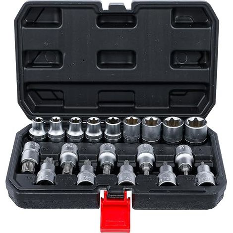 KRAFTMANN 95100 EMBOUTS/DE DOUILLES TORX/PROFIL E, ARGENT, 1/2'', SET DE 19 PIÈCES