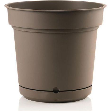 Outdoor runde Vase aus Kunstoff mit Untersetzer ''Hydral Element'' für Blumen und Pflanzen -33 cm / Braun