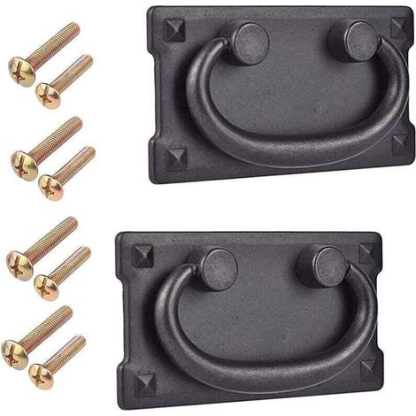 2 Pièces Poignée - Noir Porte Rectangulaire Poignée Tiroir Vintage Poignée à Anneau pour Meuble Classique avec Vis