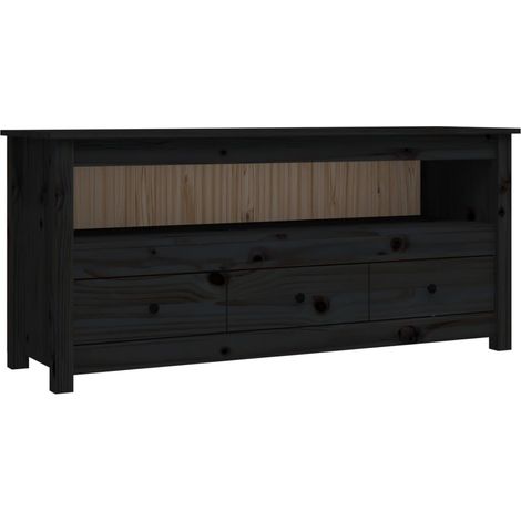 Mobile TV multimediale scaffale per televisione televisione buffet sala da pranzo soggiorno camera da letto 114 x 35 x 52 cm legno di pino massiccio nero 020025785