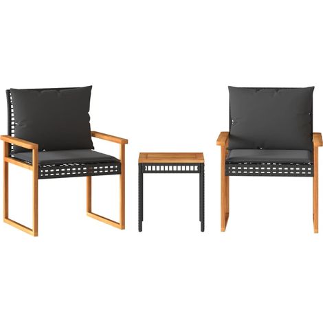 Ensemble de bistro 3 pcs,Salon de jardin et coussins noir résine tressée acacia CFW45091 (1/5)