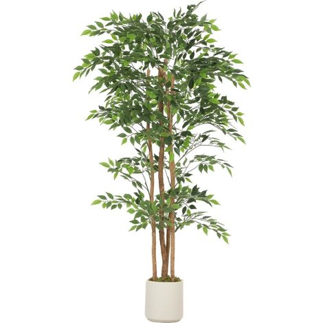 Banyan artificiel avec tronc en bois massif et pot, 75 x 75 x 180 cm, décoration intérieure verte (1/5)