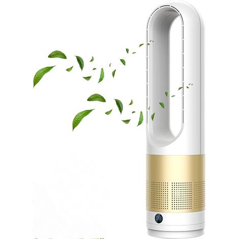 Bladeless tower fan, 18 inch, pedestal fan, quiet portable fan with LED display, gold. (1/5)