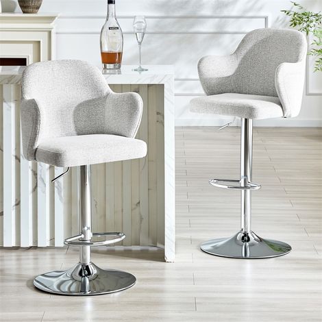 Lot de 2 Tabourets de Bar Réglables - 45x37.6x118 cm - Chaises Hautes Pivotantes 360° avec Accoudoirs Rembourrés - Gris Clair (1/5)
