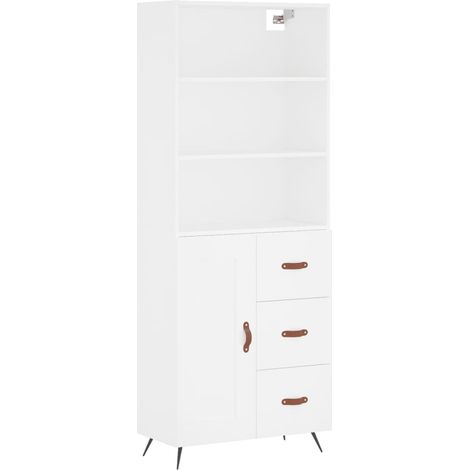 Aparador buffet cómoda mueble mueble de almacenamiento organizador cocina salón salón alto 69,5 x 34 x 180 cm madera contrachapada blanco 020032542