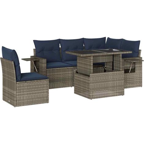 Maison Exclusive - 6-teiliges Gartensofa-Set mit Kissen, grau, Po
