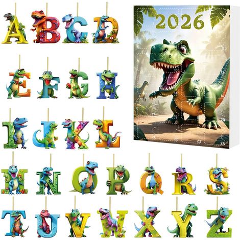 Calendrier de l'Avent avec lettres de dinosaures, boîte surprise amusante, pendentif en acrylique avec lettre anglaise, coffret cadeau de Noël type B (1/2)