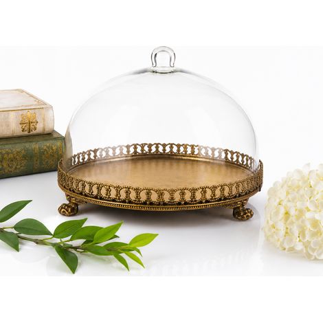 Plateau décoratif avec abat-jour doré vieilli 21 cm (1/5)