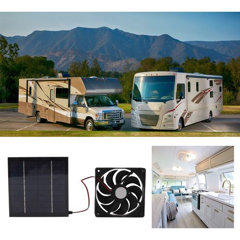Les accessoires pour camping-cars comprennent un panneau solaire monocristallin en silicium de 10 W, un boîtier de ventilation carré de 120 mm et un ventilateur d'extraction solaire de 5 V. (1/5)